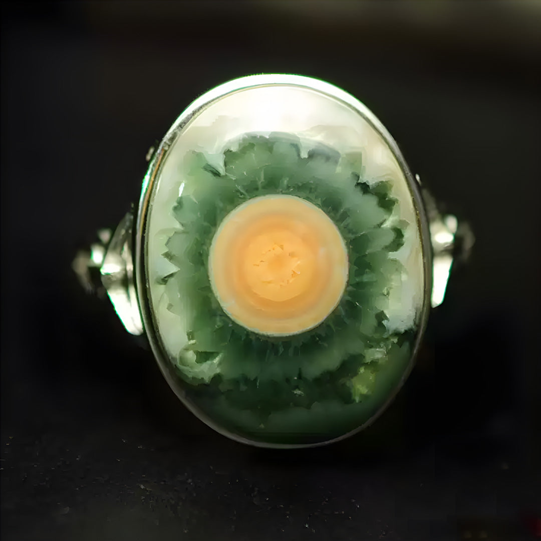 Ocean Jasper Agate Eye Silver Adjustable Ring