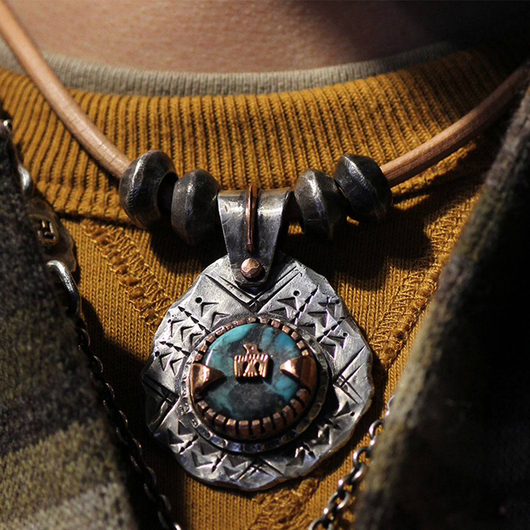 Eternal Sky Custom Engraved Native Turquoise Silver Pendant