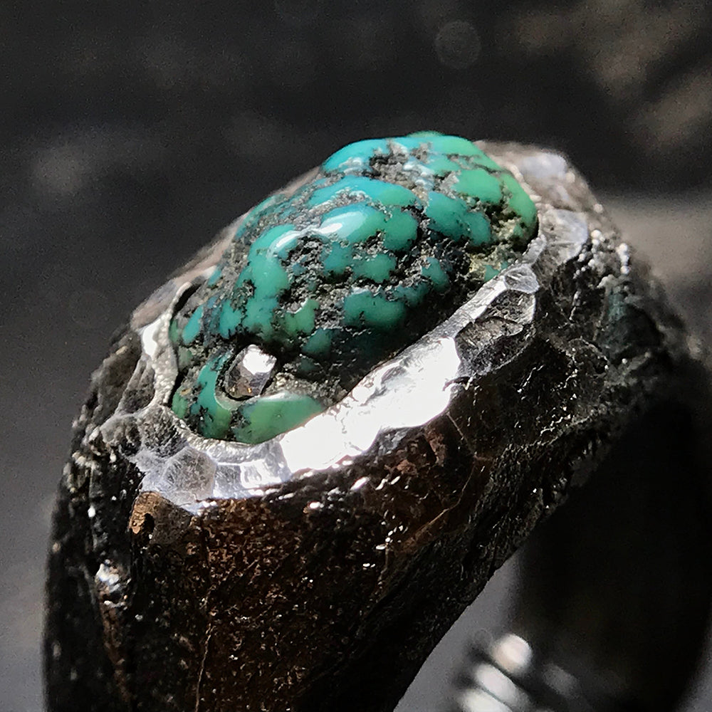 Raw Power-Handmade Custom Engraved Turquoise Silver Ring