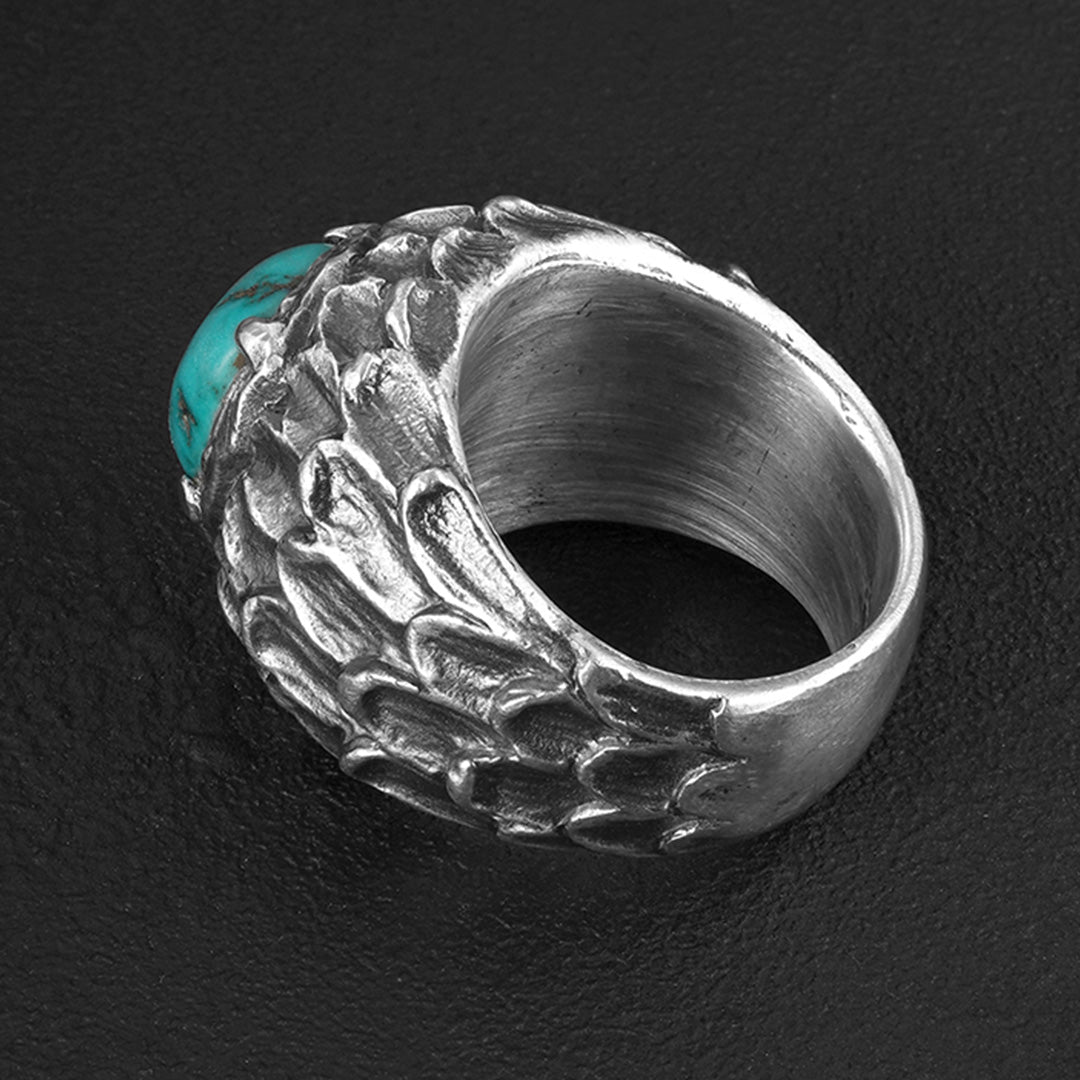 Sacred Guardian - Raw Turquoise Silver Dragon Scale Ring