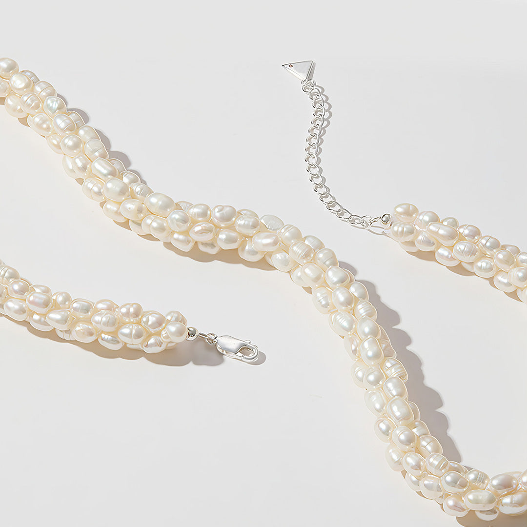 Unique Woven Barrel Freshwater Pearl Necklace