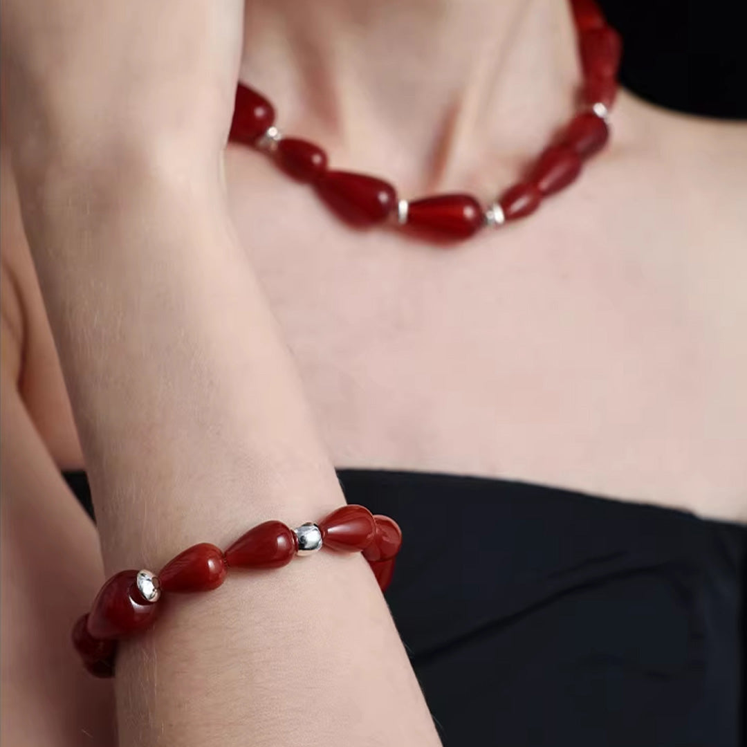 Minimalist Gradient Red Onyx  Bead Choker Jewelry Set