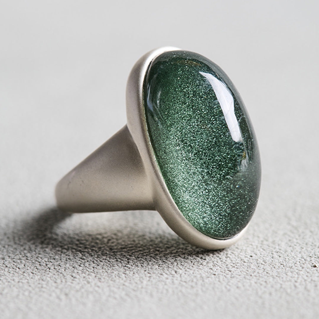 Natural Green Phantom Quartz Cabochon Open Ring
