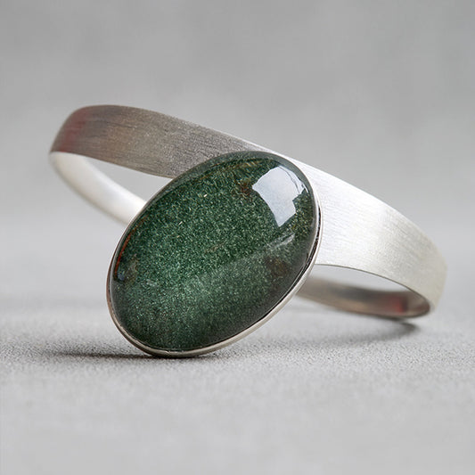 Growth Green Phantom Quartz Sliver Cuff Bracelet