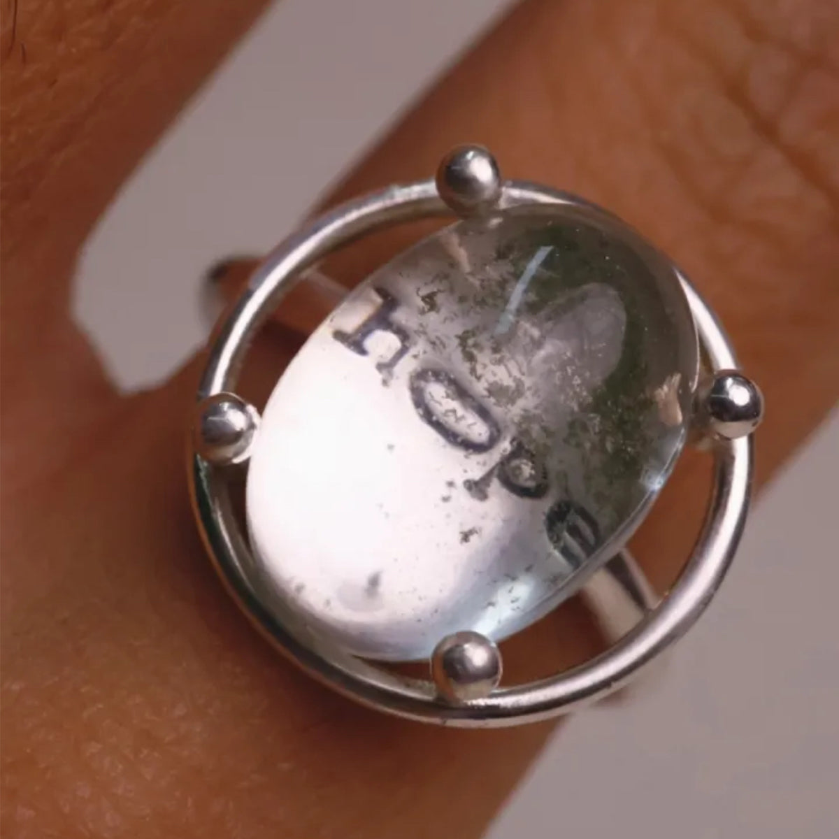 Intention Amplifier Custom Engraved Clear Quartz Silver Ring