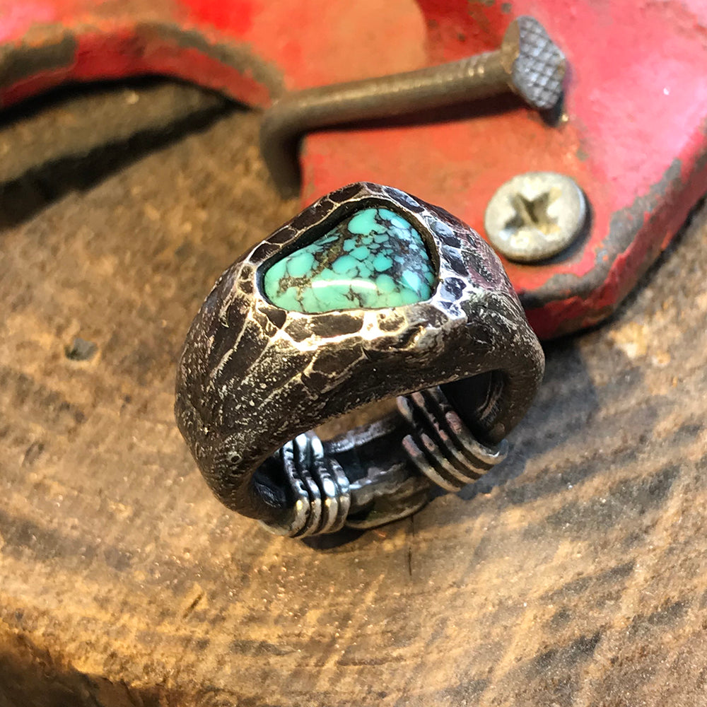 Raw Power-Handmade Custom Engraved Turquoise Silver Ring