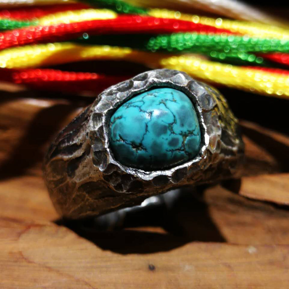 Raw Power-Handmade Custom Engraved Turquoise Silver Ring
