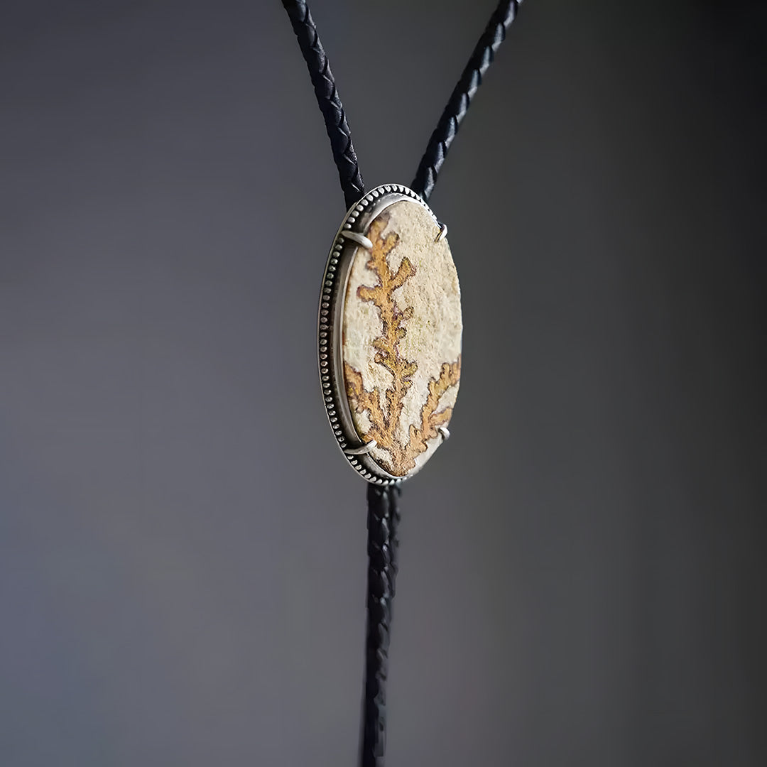 One Of A Kind Dendritic Granite Sterling Silver Bolo Tie