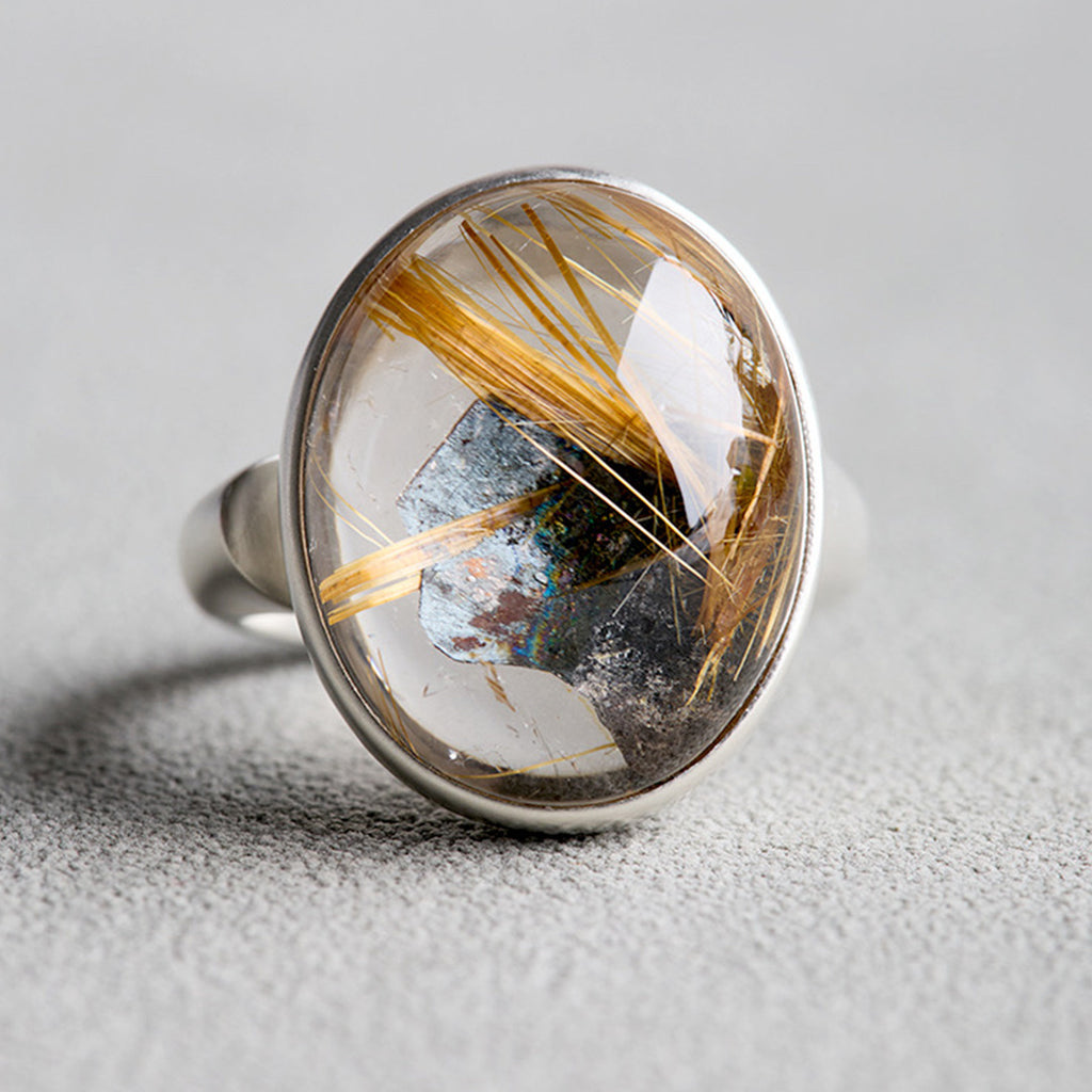 Adventure Spirit Symbiotic Rutilated Quartz and Titanium Mica Ring
