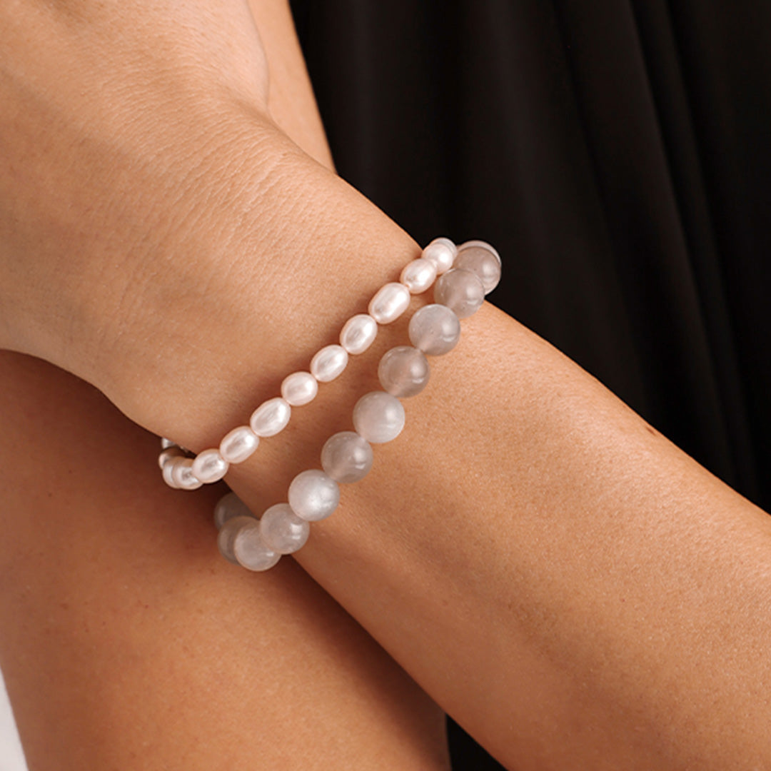Freshwater Pearl Grey Moonstone Double Strand Bracelet
