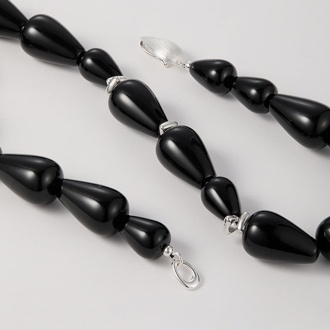 Minimalist Gradient Black Onyx  Bead Choker Jewelry Set