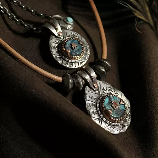 Eternal Sky Custom Engraved Native Turquoise Silver Pendant