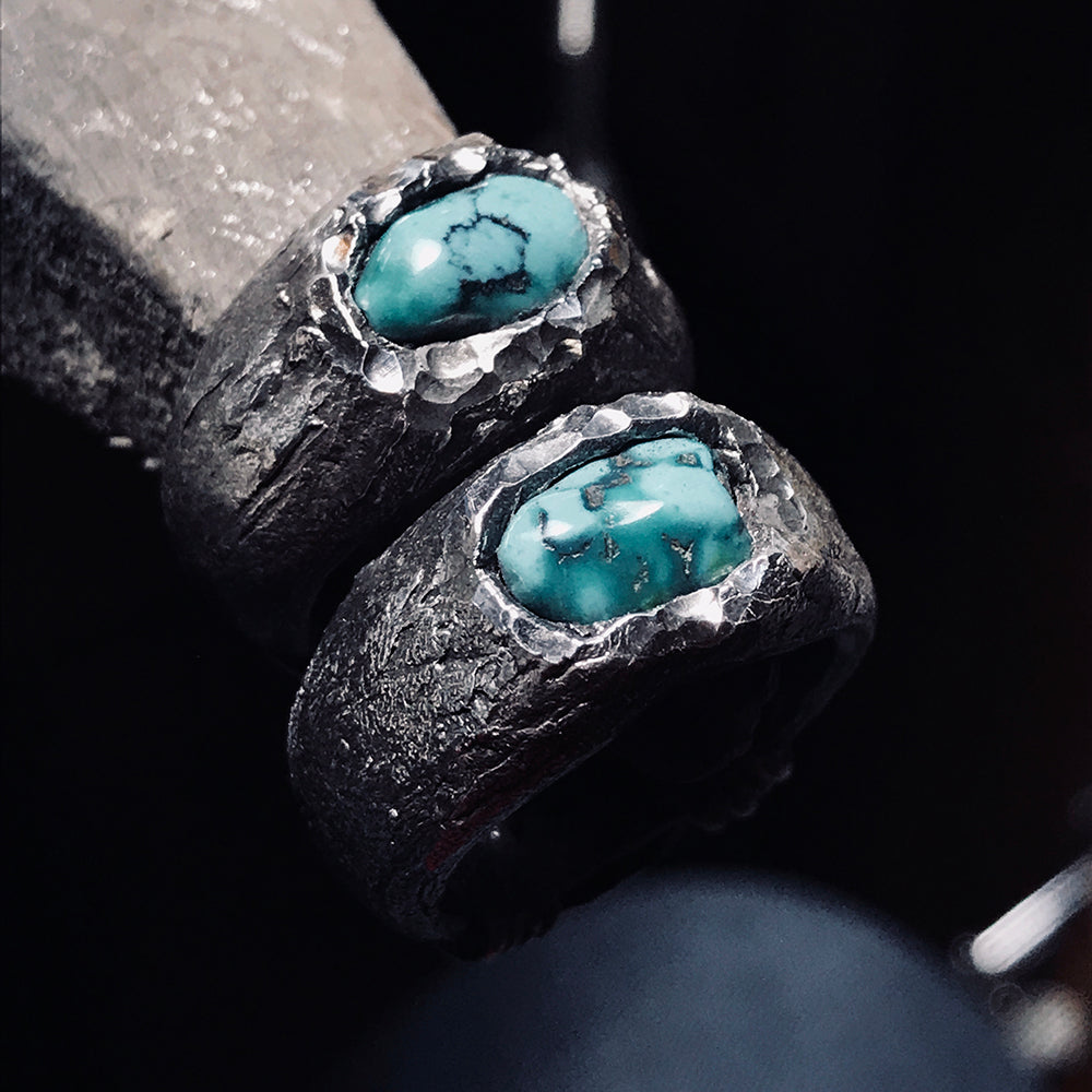 Raw Power-Handmade Custom Engraved Turquoise Silver Ring