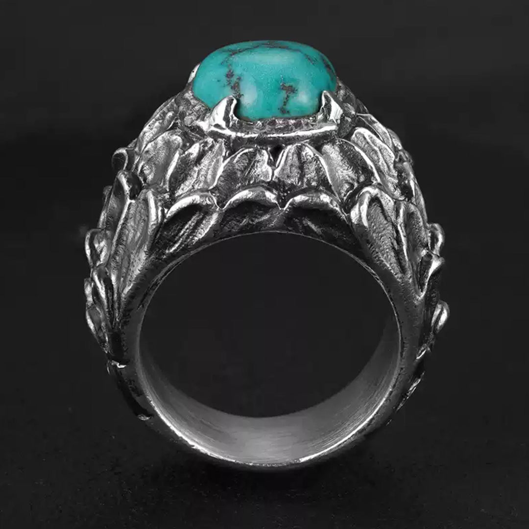 Sacred Guardian - Raw Turquoise Silver Dragon Scale Ring