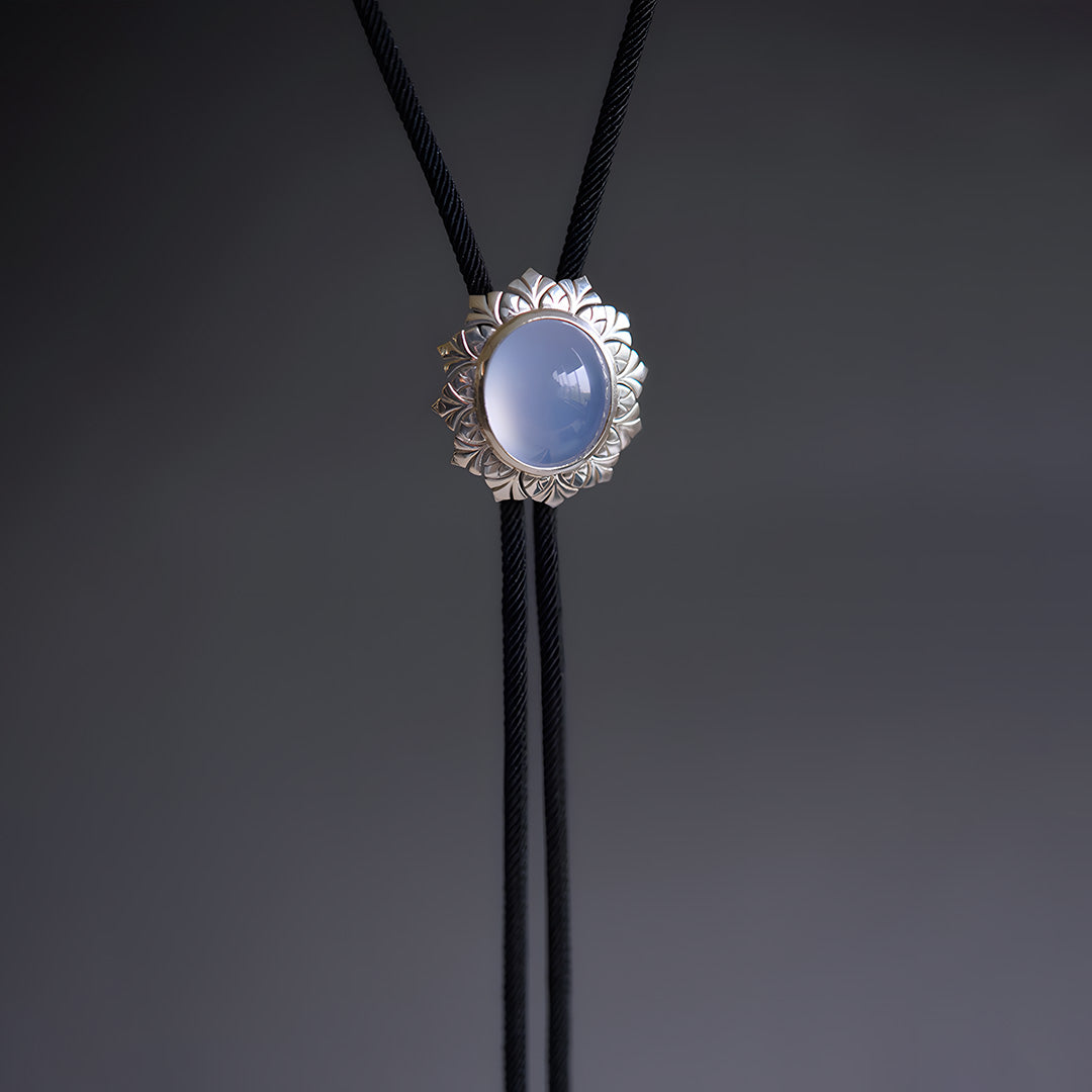 Inspiring Glow - Premium Clear Blue Chalcedony Bolo Tie