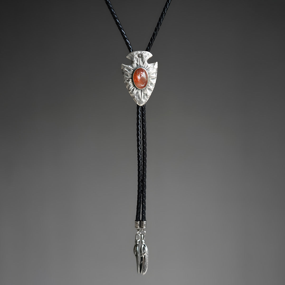 Unique Silver Bolo Tie Inlay with Natural Sunstone