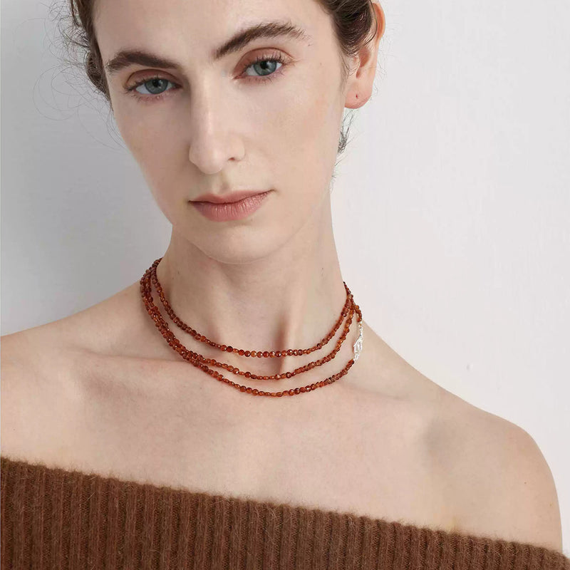 Long Gold Garnet Strand Necklace