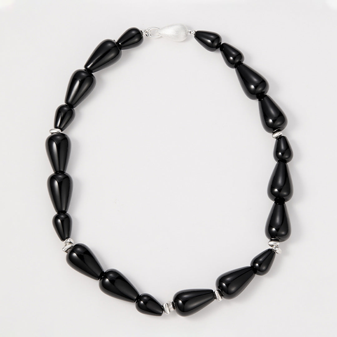 Minimalist Gradient Black Onyx  Bead Choker Jewelry Set