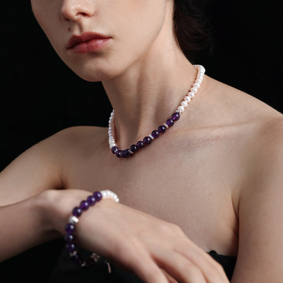 Elegant Amethyst & Freshwater Pearl Necklace