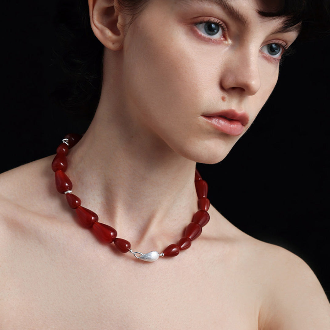 Minimalist Gradient Red Onyx  Bead Choker Jewelry Set