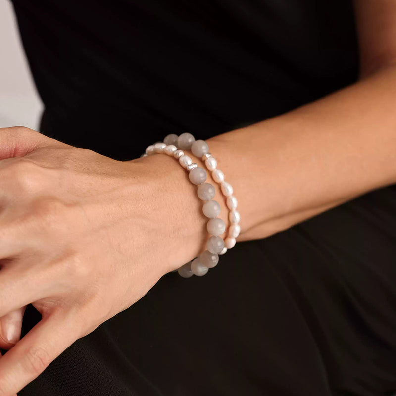Freshwater Pearl Grey Moonstone Double Strand Bracelet