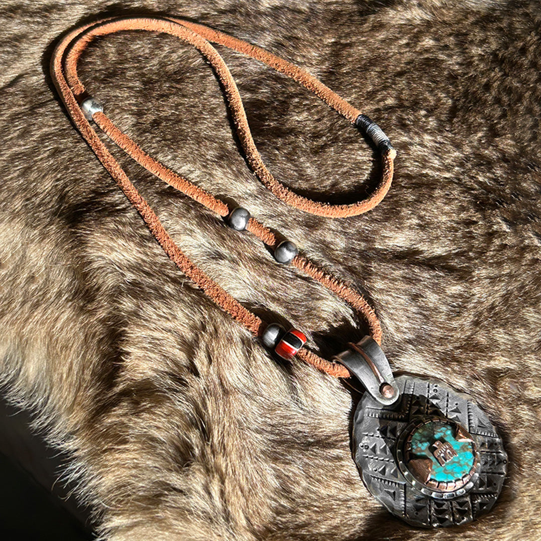 Eternal Sky Custom Engraved Native Turquoise Silver Pendant
