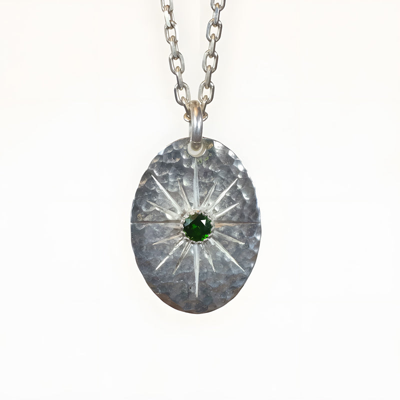 Cosmic Heart Oval Diopside Silver Pendant