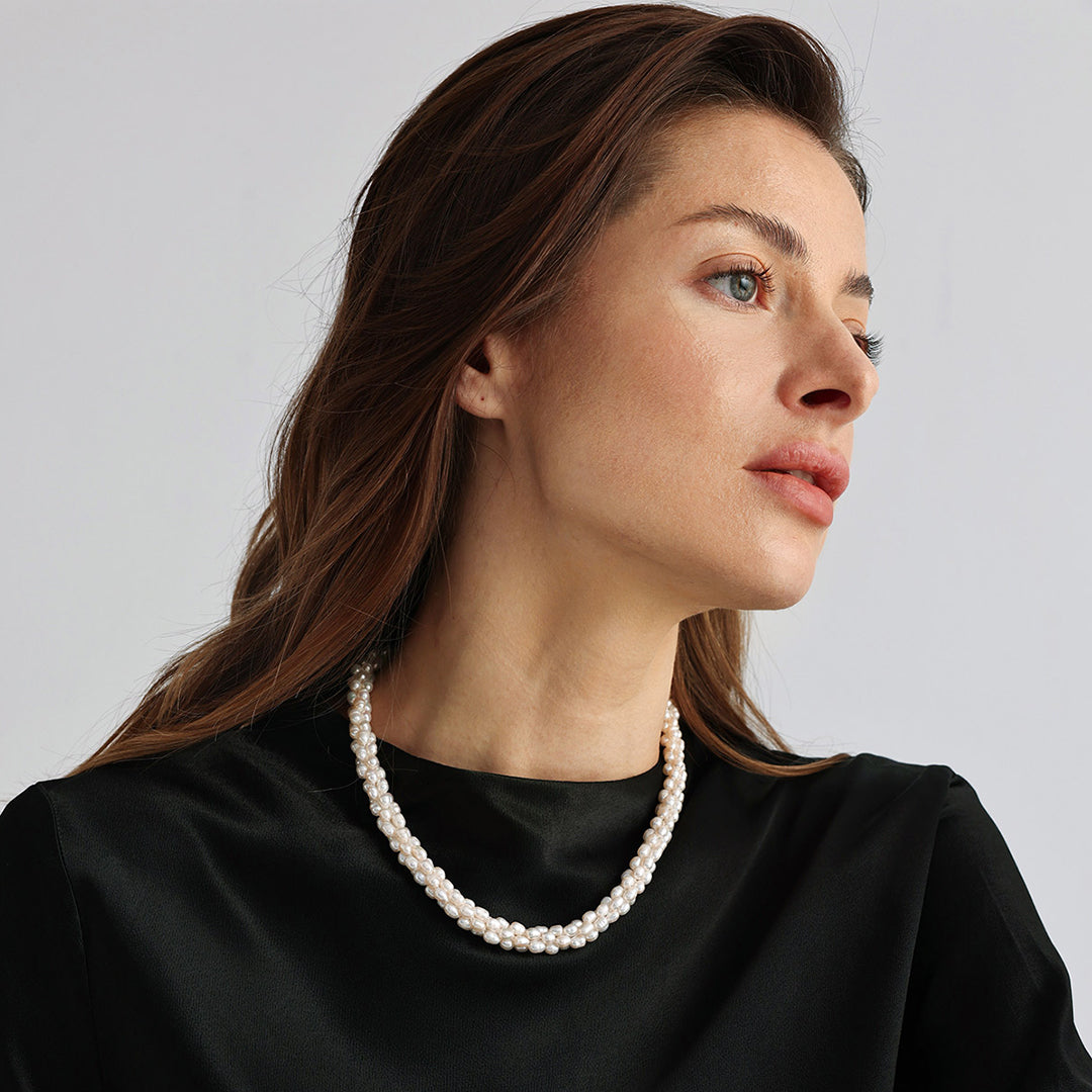 Unique Woven Barrel Freshwater Pearl Necklace