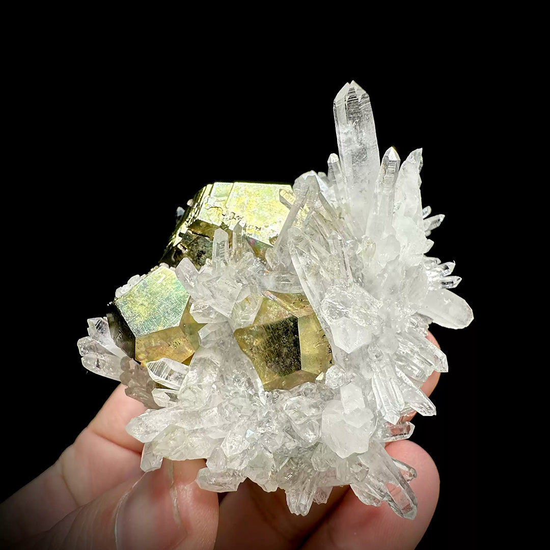 140g Golden Pyrite Coated Natural Clear Quartz Cluster - Myanmar