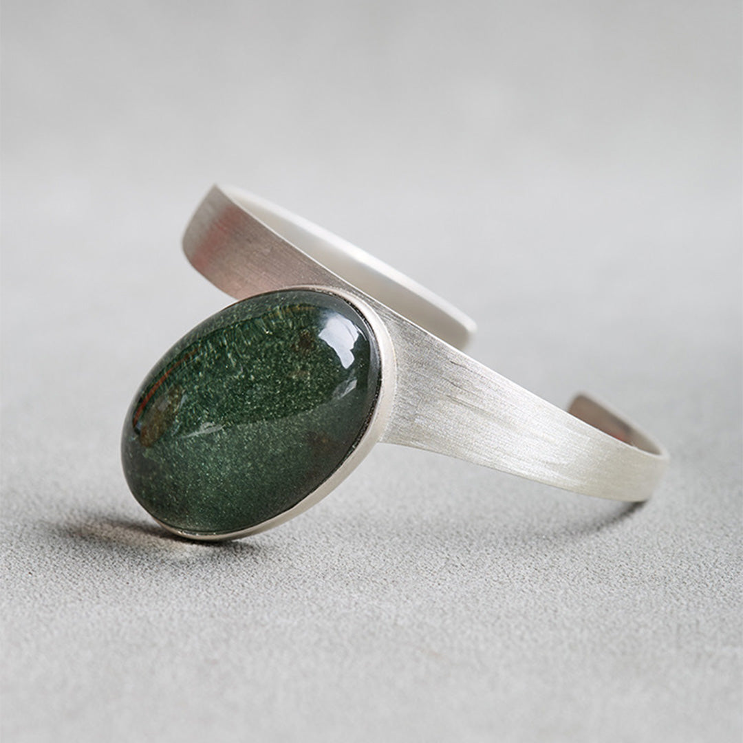 Growth Green Phantom Quartz Sliver Cuff Bracelet