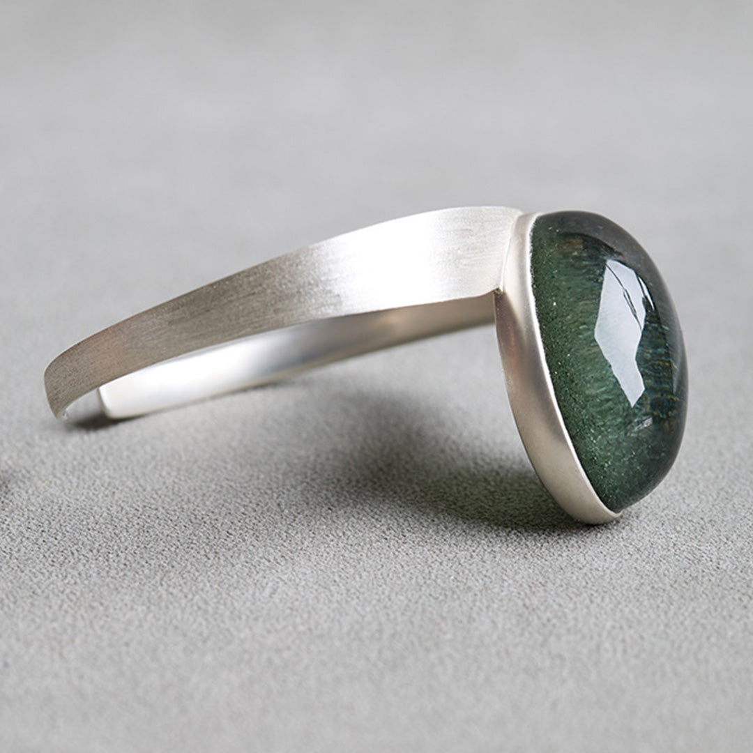 Growth Green Phantom Quartz Sliver Cuff Bracelet