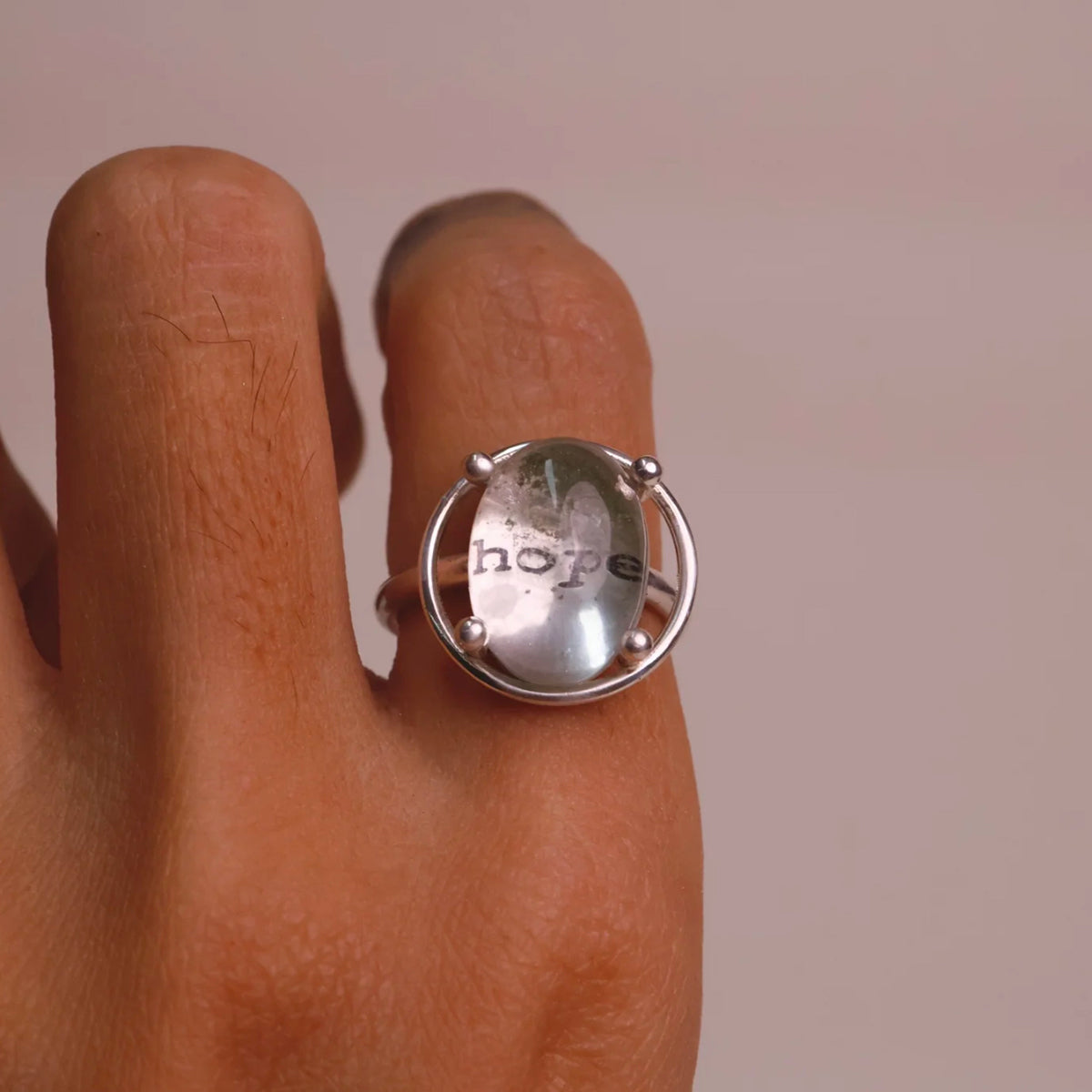 Intention Amplifier Custom Engraved Clear Quartz Silver Ring