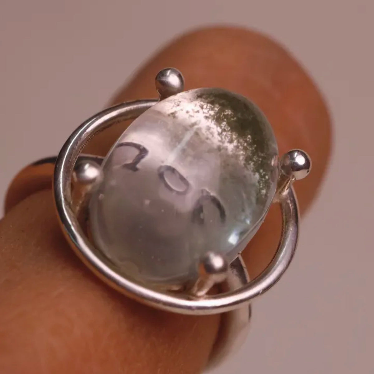 Intention Amplifier Custom Engraved Clear Quartz Silver Ring