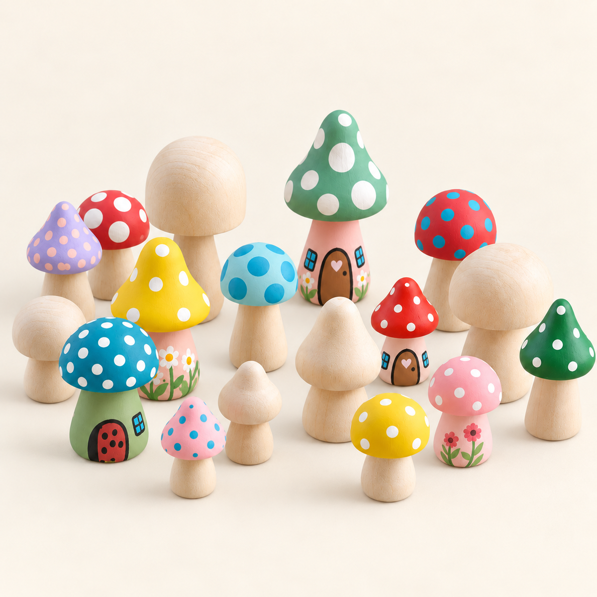 10-Shape Unfinished Wooden Mushroom Craft Kit