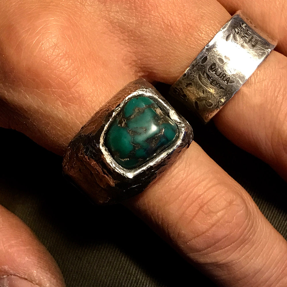 Savage Heart Raw Turquoise Sterling Hand-Engraved Name Silver Ring
