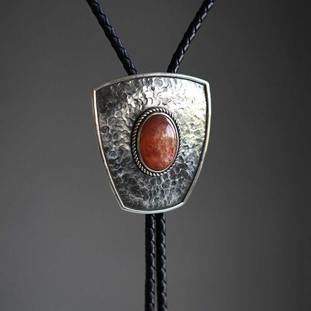 Sunstone Silver Bolo Tie with Leather Cord