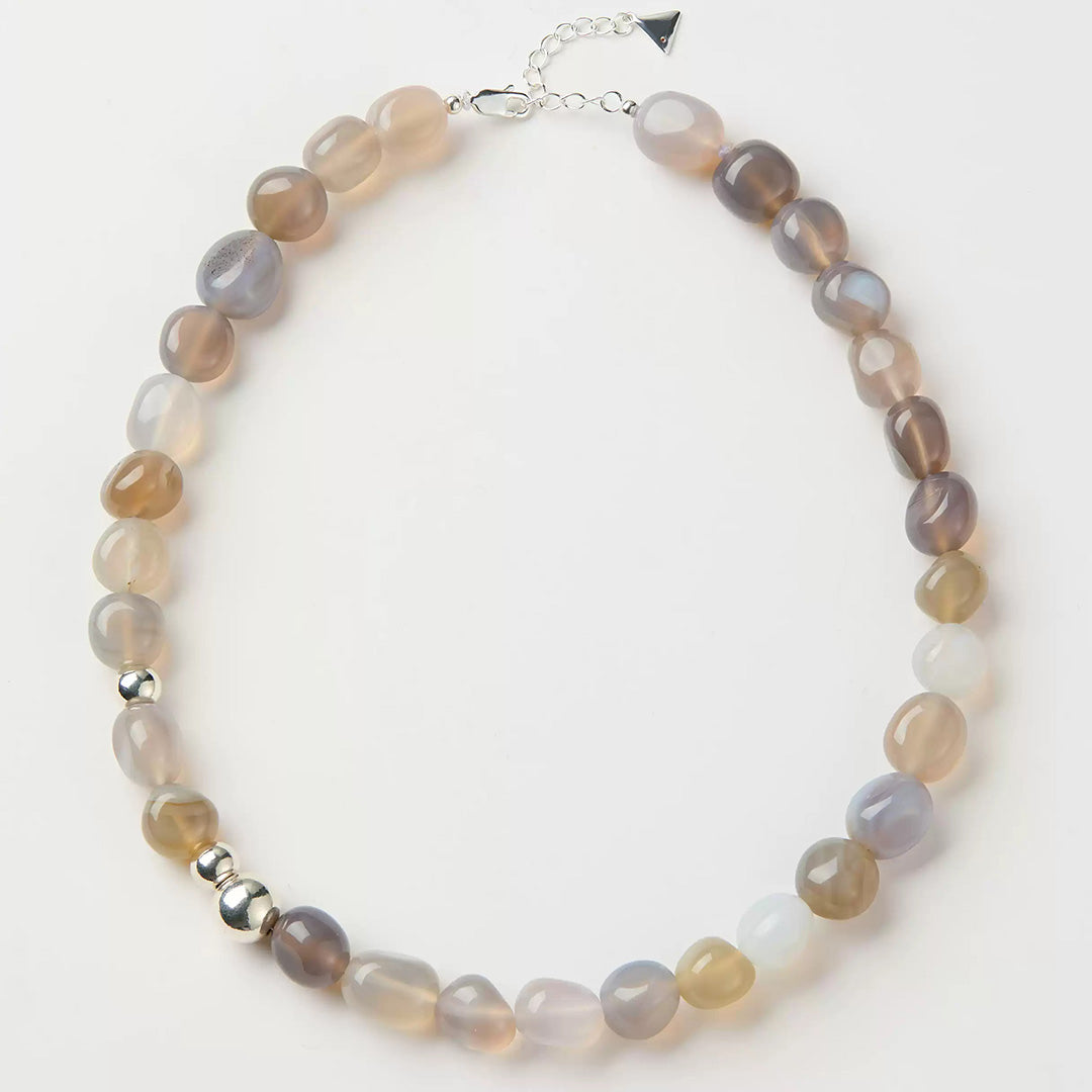 Earth Tone Gray Agate Beaded Necklace