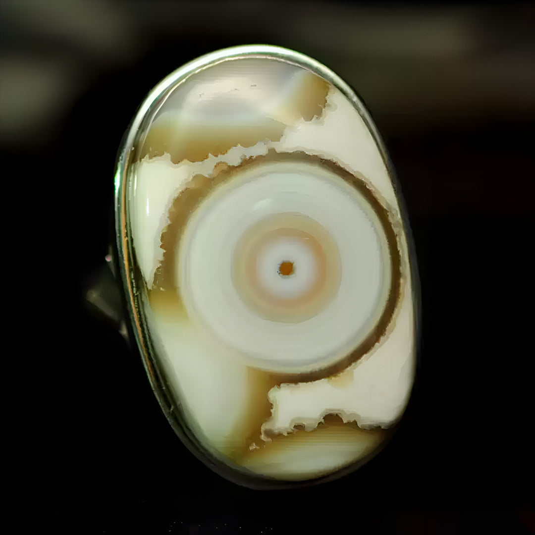 Ocean Jasper Agate Eye Silver Adjustable Ring