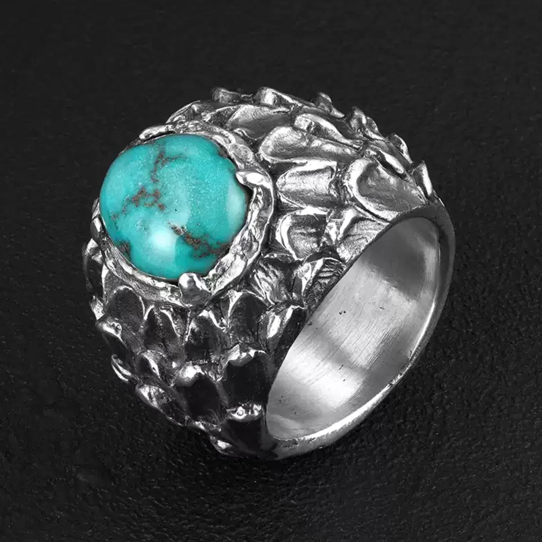 Sacred Guardian - Raw Turquoise Silver Dragon Scale Ring