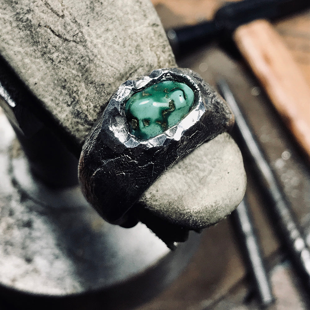 Raw Power-Handmade Custom Engraved Turquoise Silver Ring