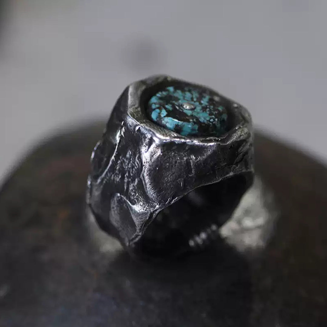 Outlaw Spirit Heavy Silver Turquoise Personalized Engraving Name Ring