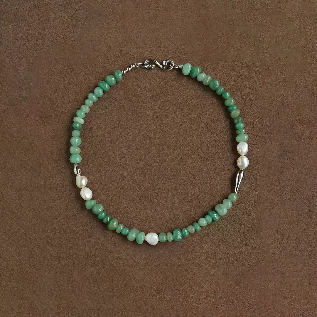 Moonlit Jade & Moonstone Beaded Pearl Necklace