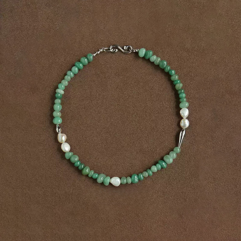 Moonlit Jade & Moonstone Beaded Pearl Necklace