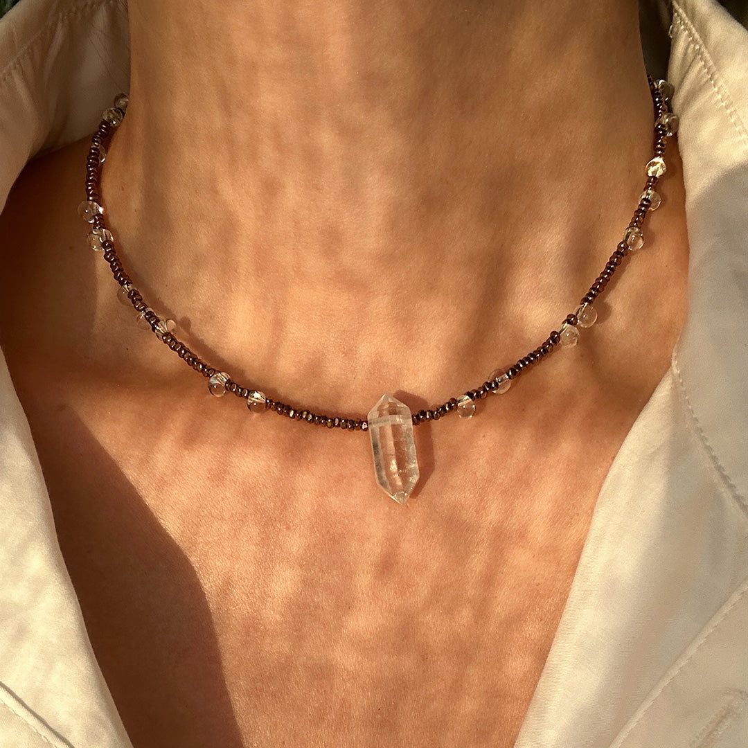 Double Terminated Clear Quartz Energy Amplifier Necklace
