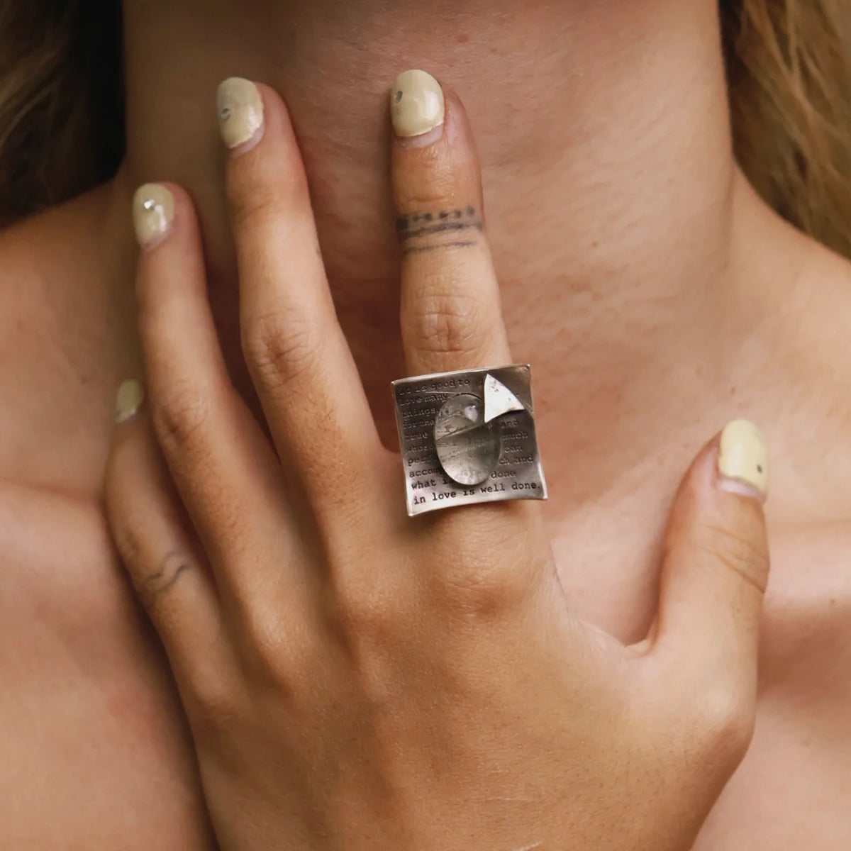 Letters of Love Custom Engraved Clear Quartz Ring for Your Precious Words