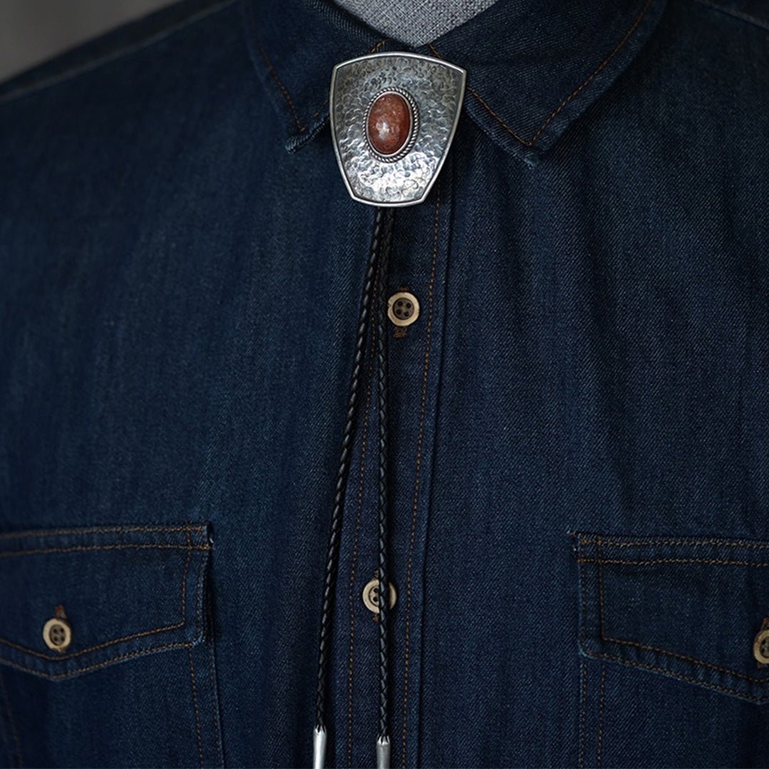 Sunstone Silver Bolo Tie with Leather Cord