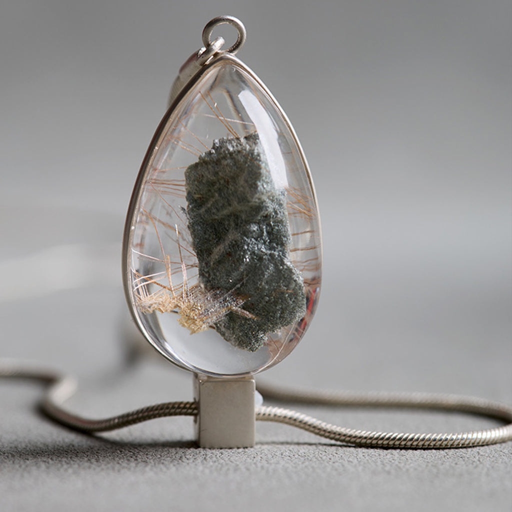 Dune Oasis Phantom and Rutilated Quartz Symbiosis Lariat Necklace