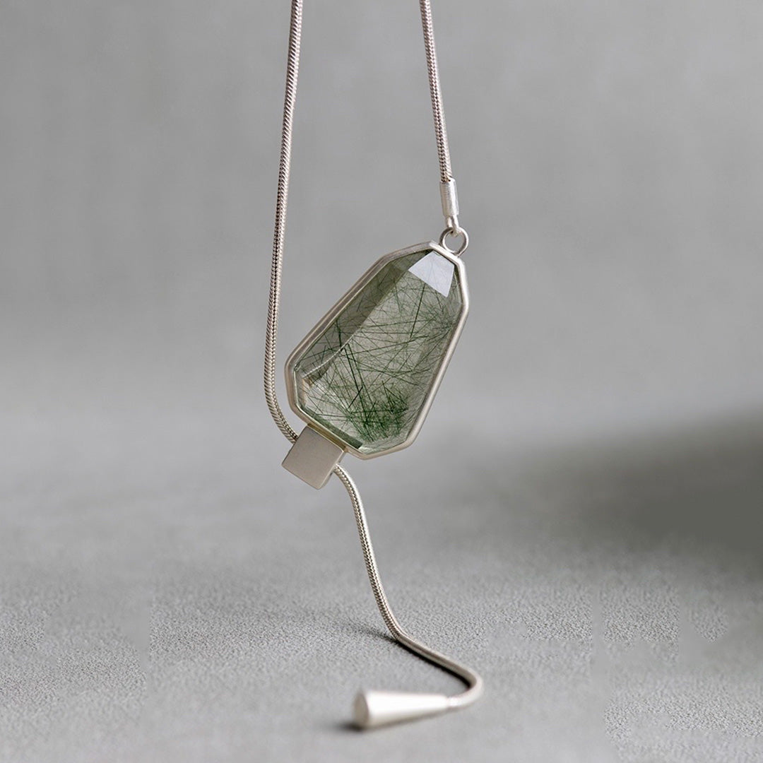 Vision Quest Rare Clear Green Rutilated Quartz Lariat Necklace
