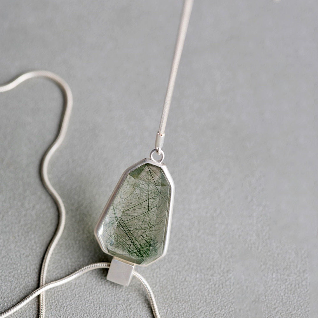 Vision Quest Rare Clear Green Rutilated Quartz Lariat Necklace
