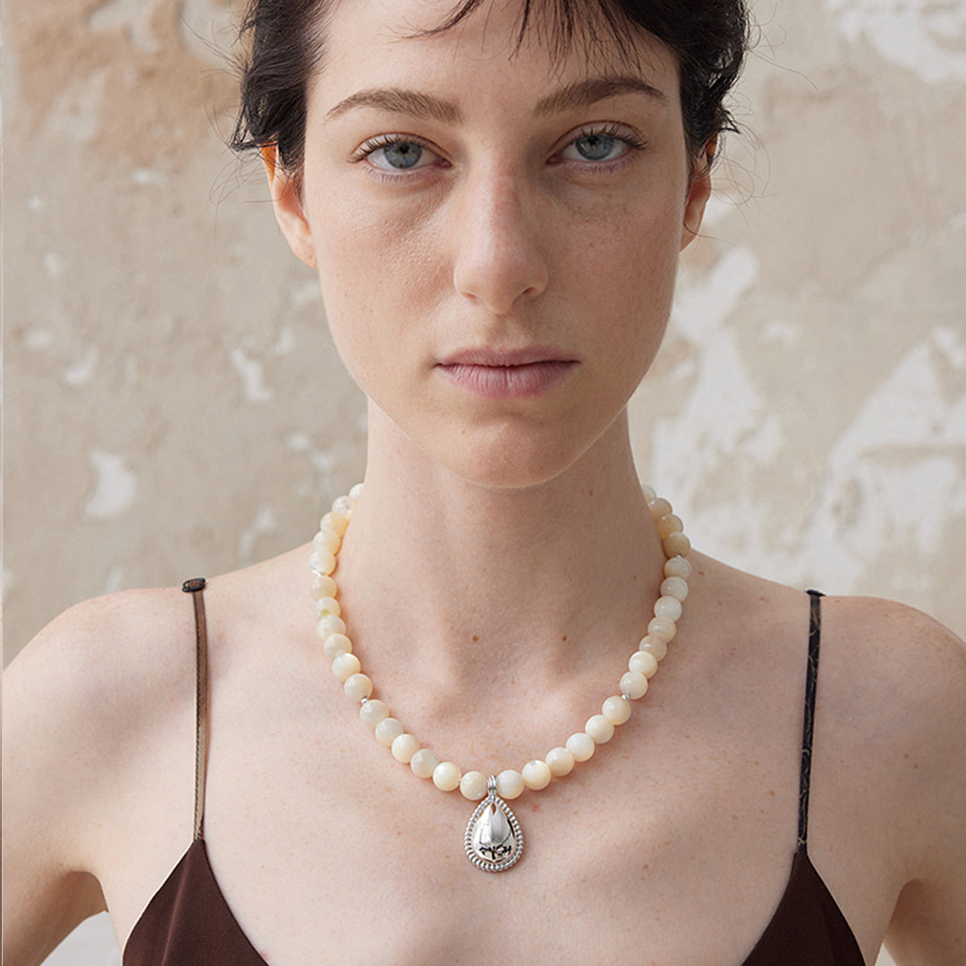 Modern Agate Bead 18K Gold Plated 18K White Gold Plated Necklace